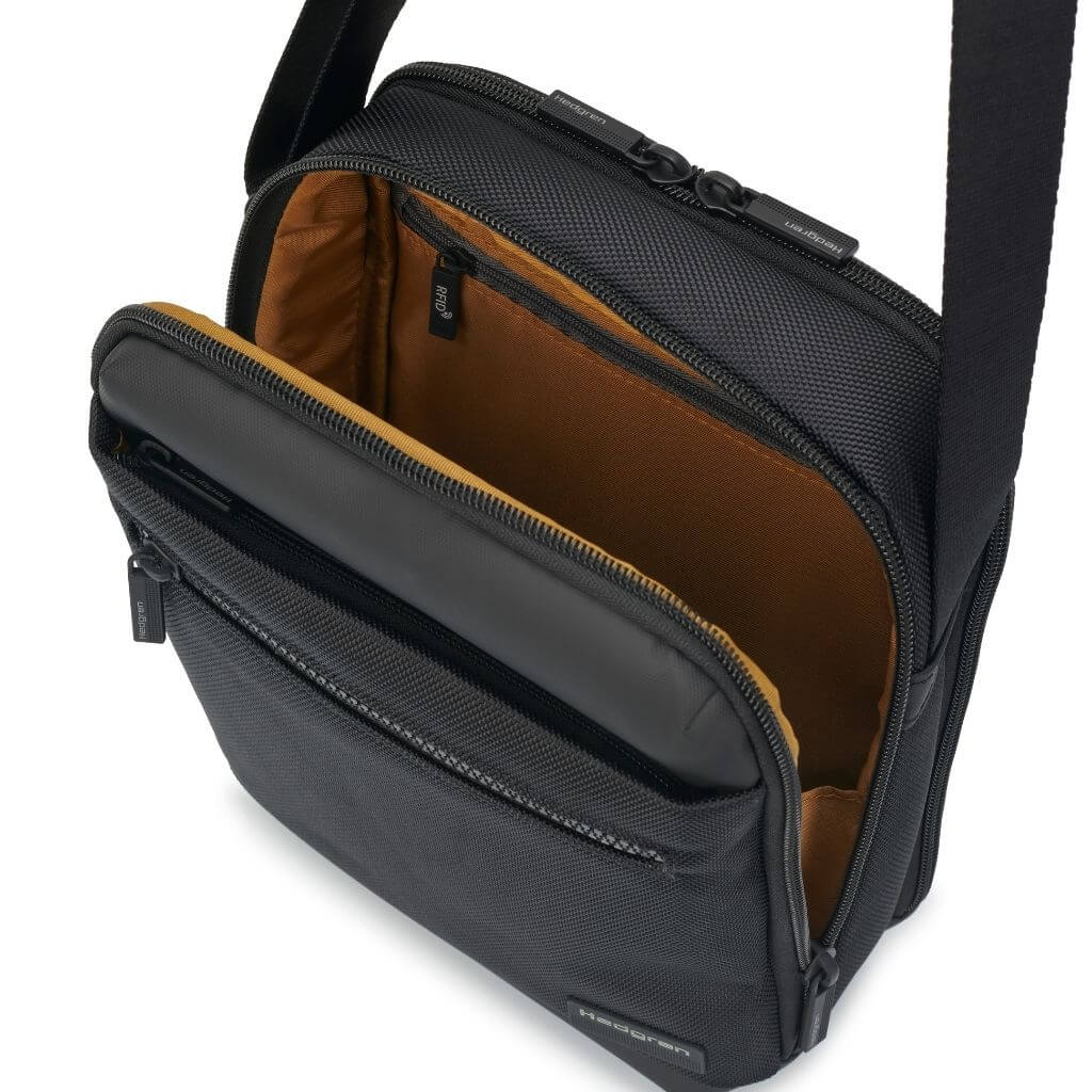 Hedgren Inc Crossbody Vertical 10" Pouch / Bag RFID Black - Love Luggage