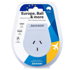 Jackson Outbound Slim USB-A & C Travel Adaptor AUS to EU - Love Luggage