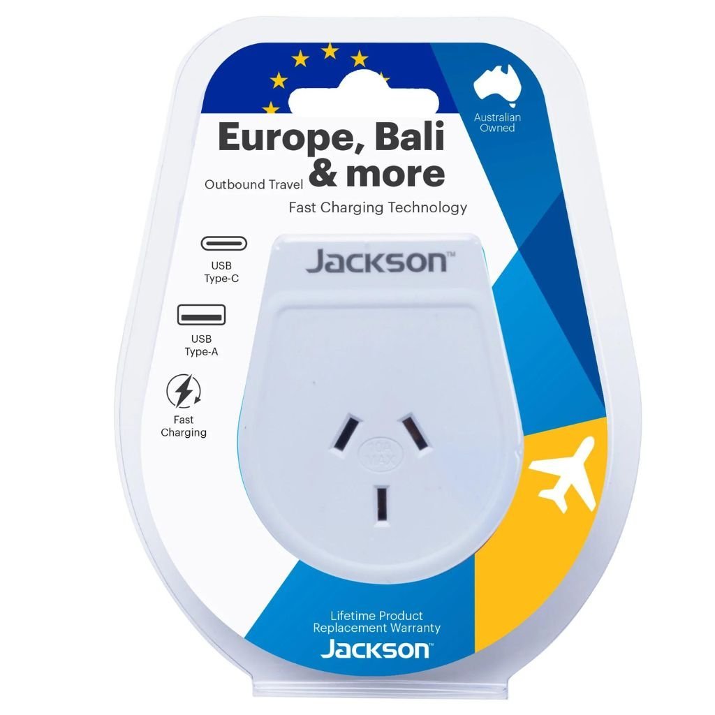 Jackson Outbound Slim USB - A & C Travel Adaptor AUS to EU - Love Luggage