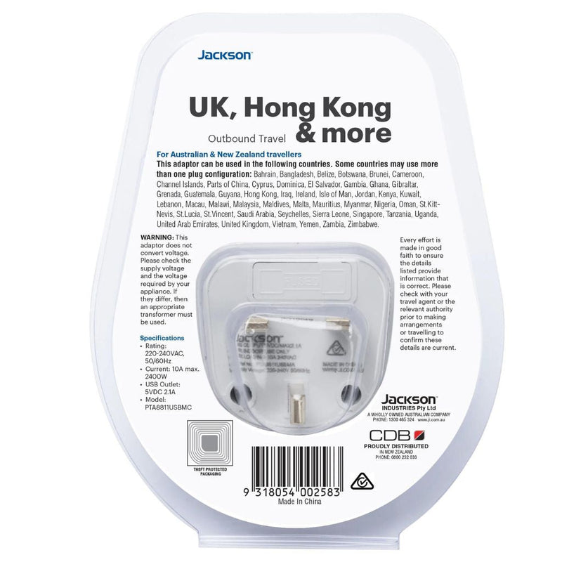 Jackson Outbound Slim USB - A & C Travel Adaptor AUS to UK & HK - Love Luggage