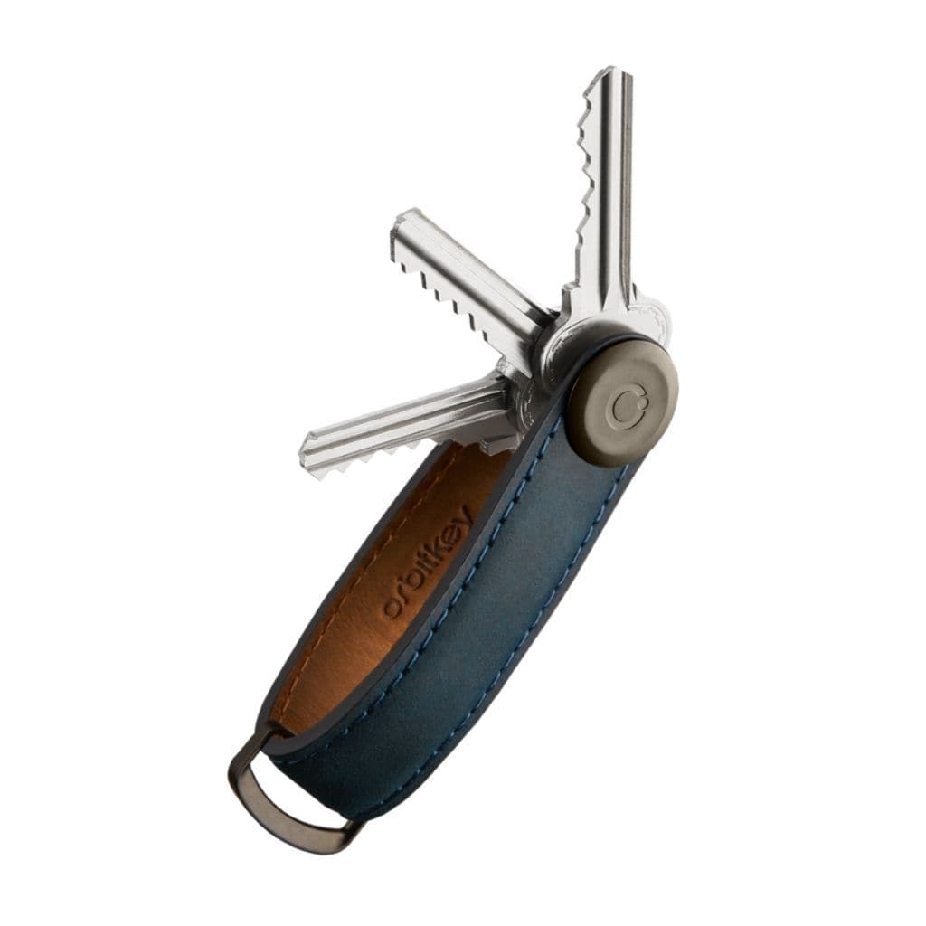 Orbitkey Leather Key Organiser Crazy Horse Marine Blue with Blue Stitching - Love Luggage