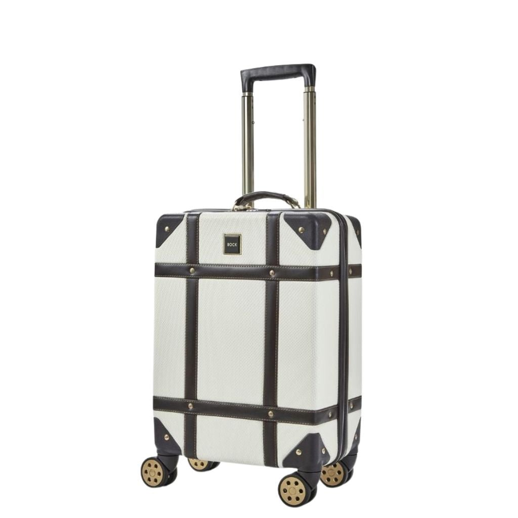 Rock Vintage 54cm Carry On Hardsided Luggage - Cream - Love Luggage