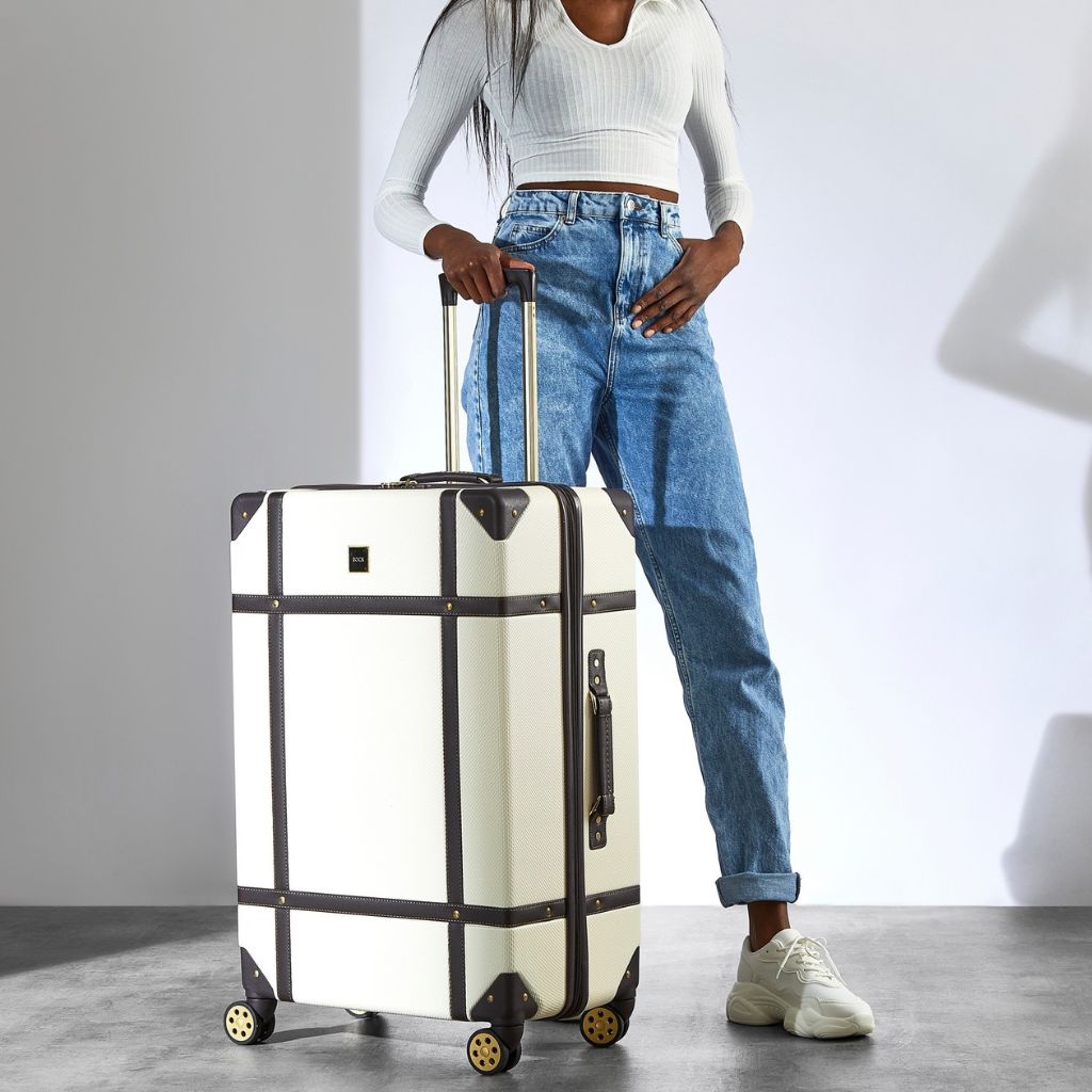 Rock Vintage 78cm Large Hardsided Luggage - Cream - Love Luggage